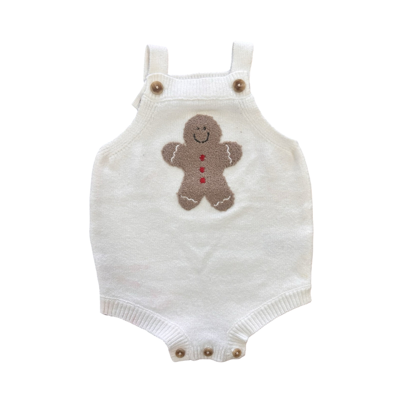 *NEW* 6-12M White Soft Touch Gingerbread Man Romper - Cotton On