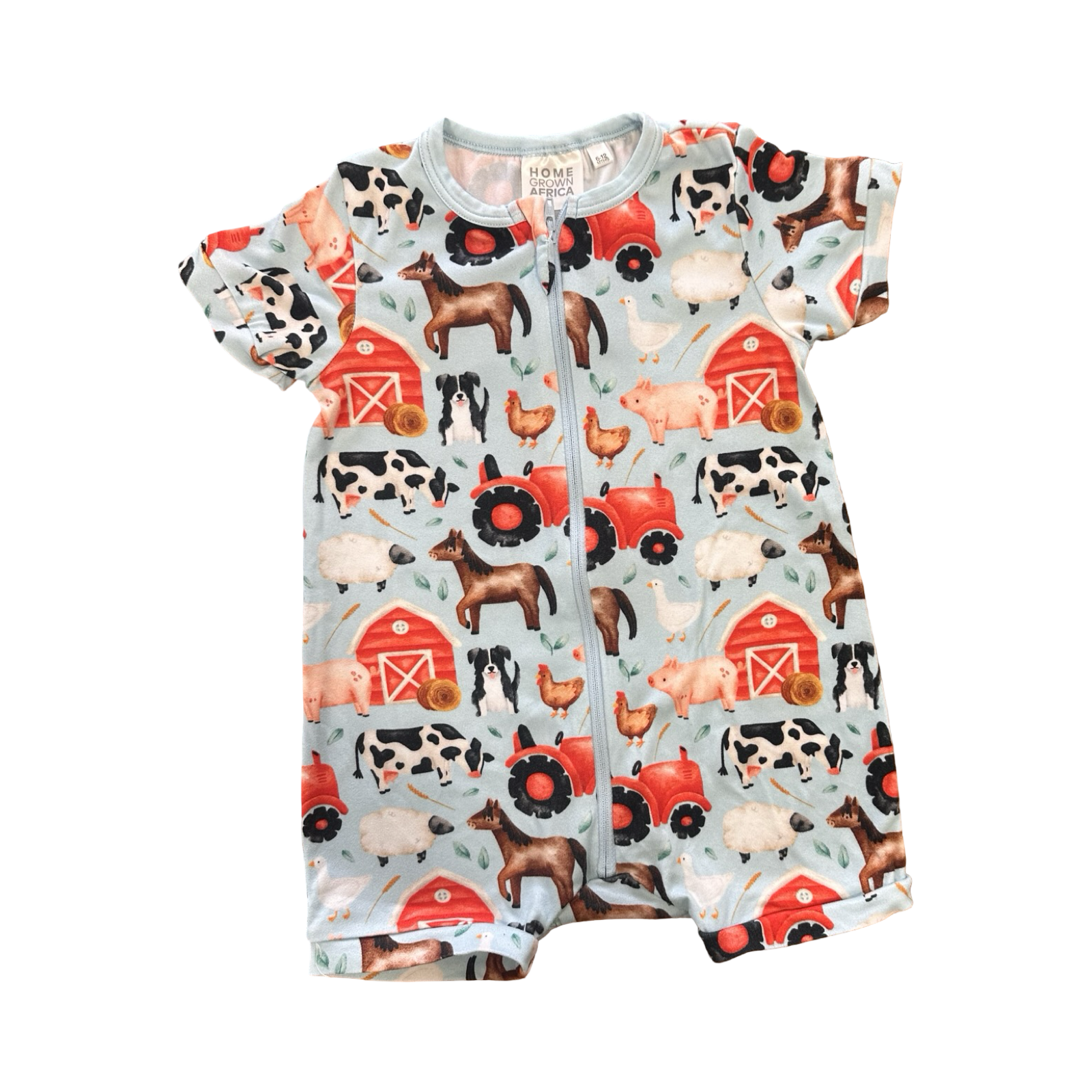 6-12M Blue Farm Romper - Home Grown Africa
