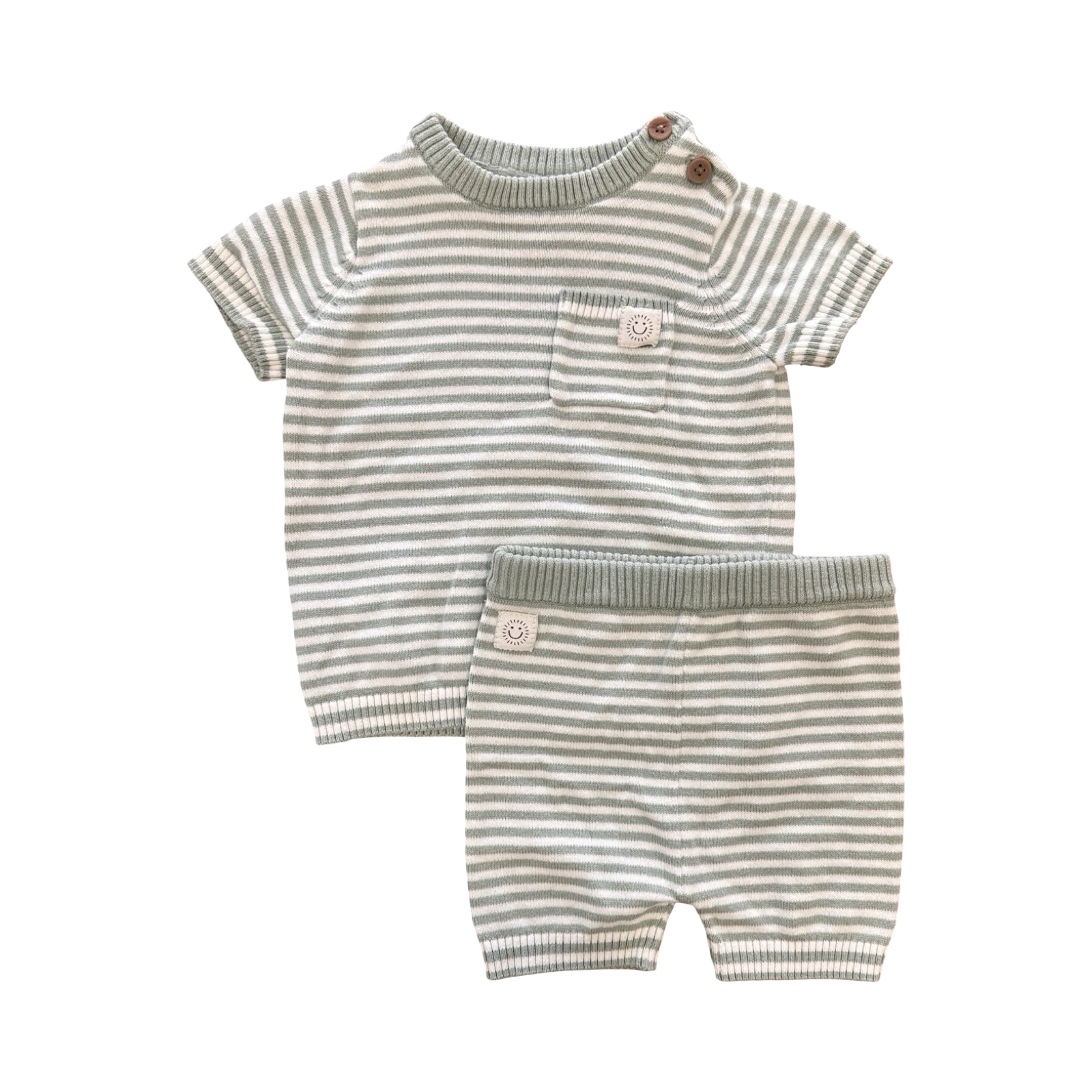 3-6M Green & White Stripe 2pc Knitted Set - John Lewis