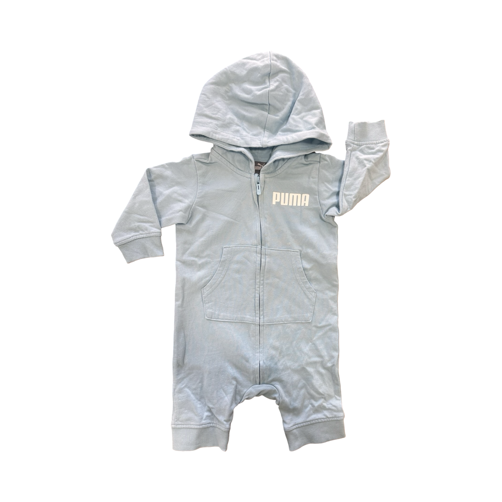 3-6M Light Blue Long Hooded Zipper Bodysuit - Puma