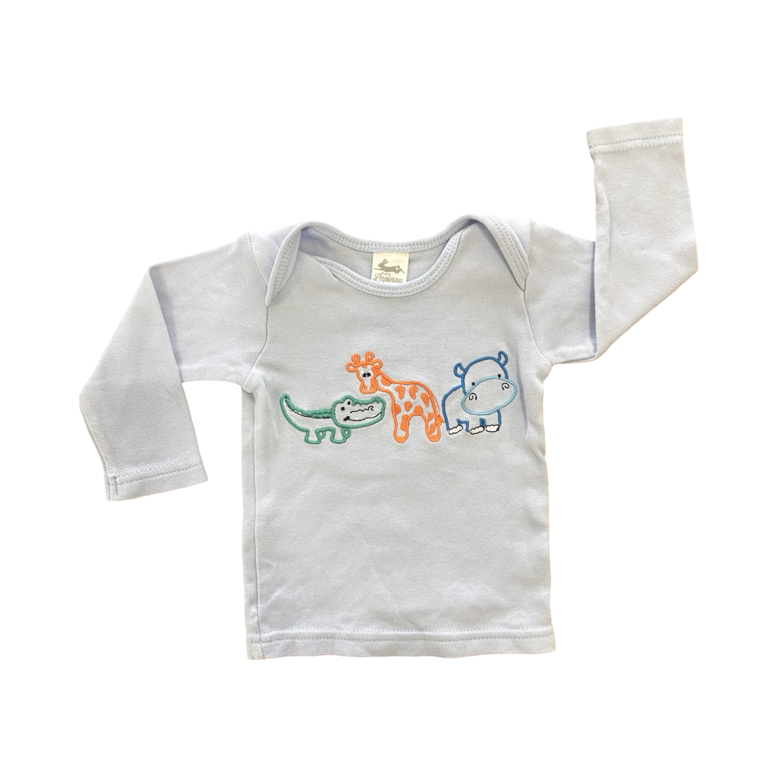 6-12M Blue Long Sleeve Animal Embroidered Top - Rue de Lapinou