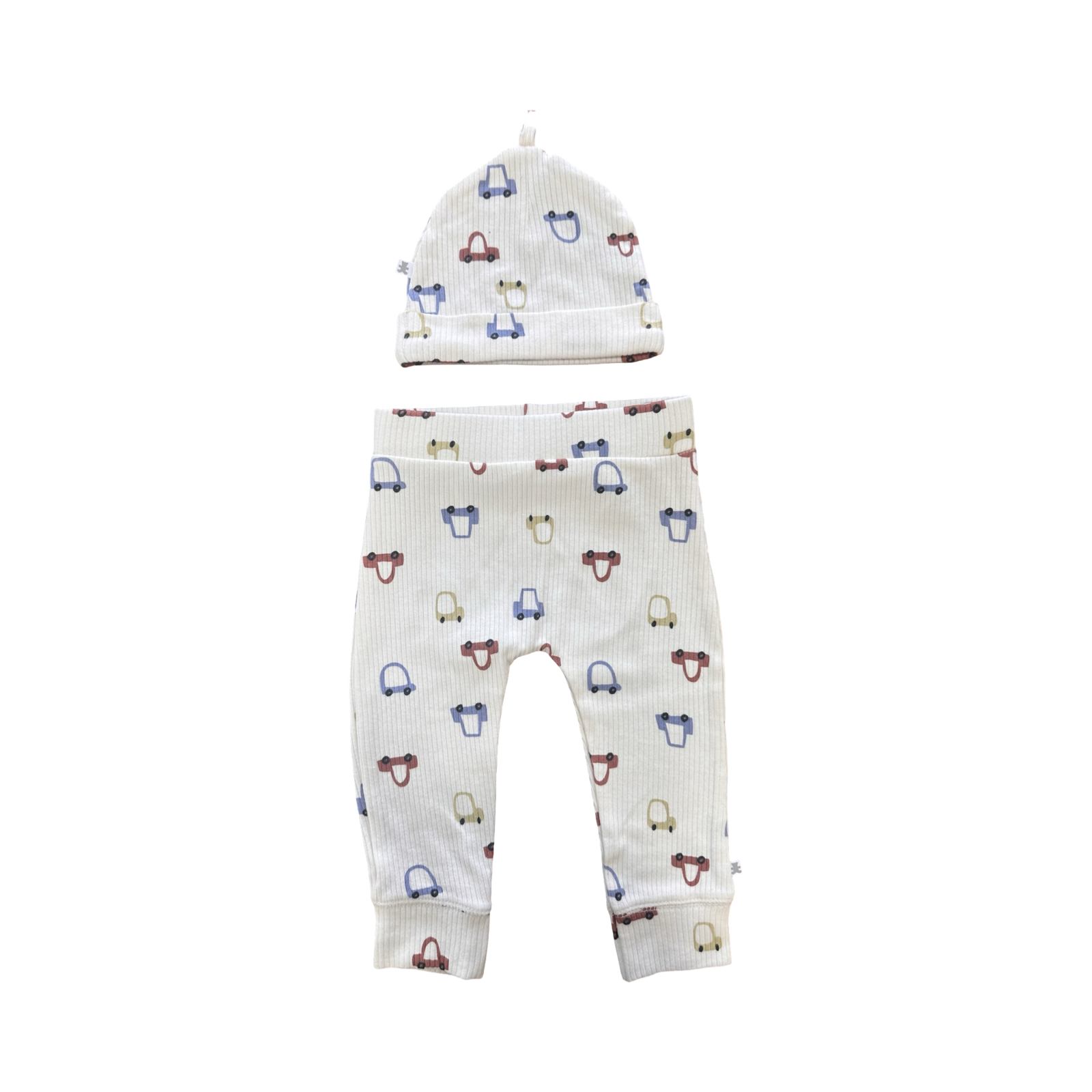 6-12M White Ribbed Car Design Leggings with Beanie - Woolworths