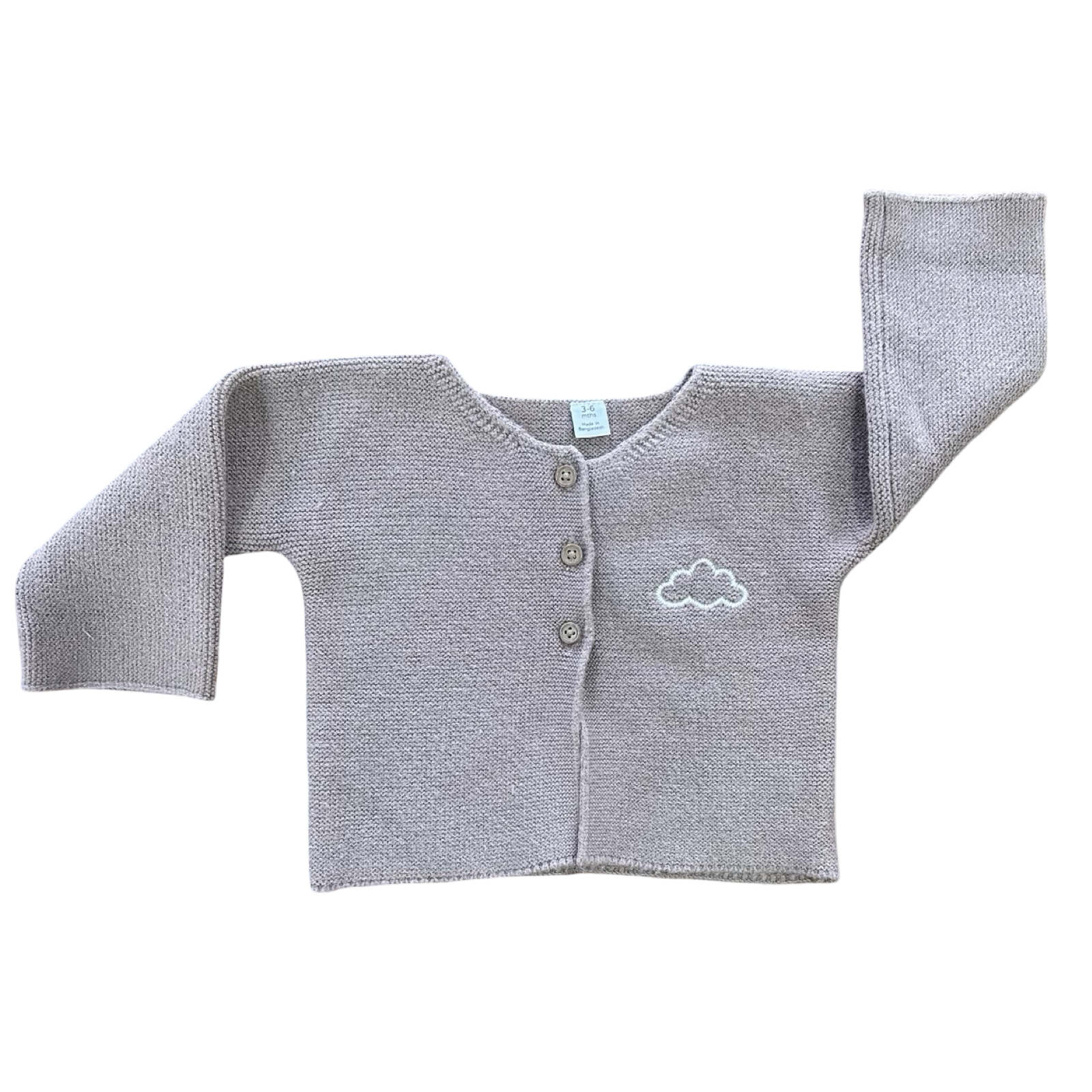 3-6M Brown Knitted Cardigan with Cloud Embroidery - Marks & Spencer