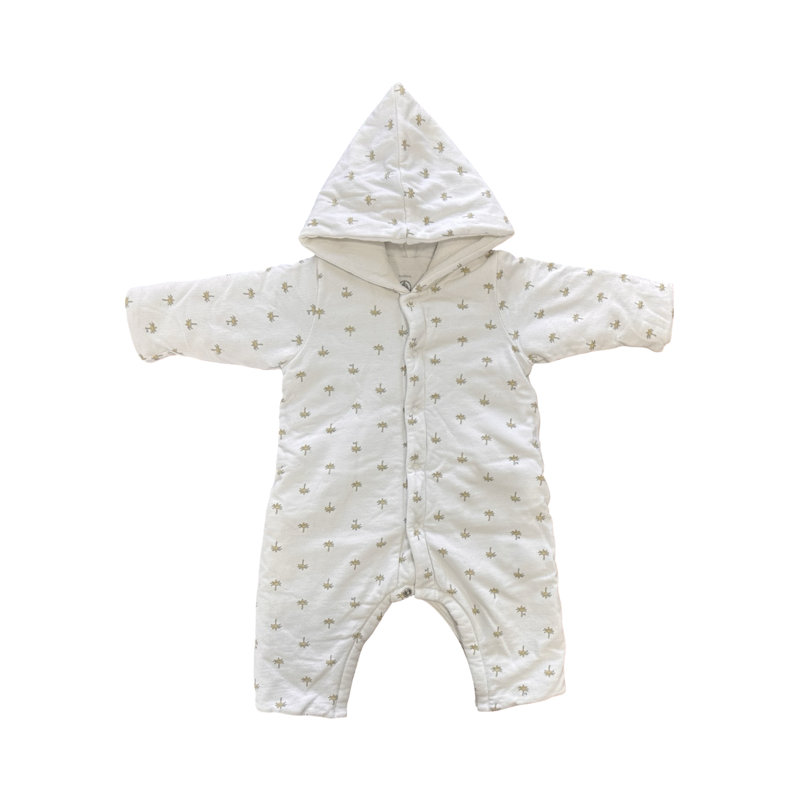 0-3M White Puffer Hooded Puffer Bodysuit with Palm Trees - Petit Beteau