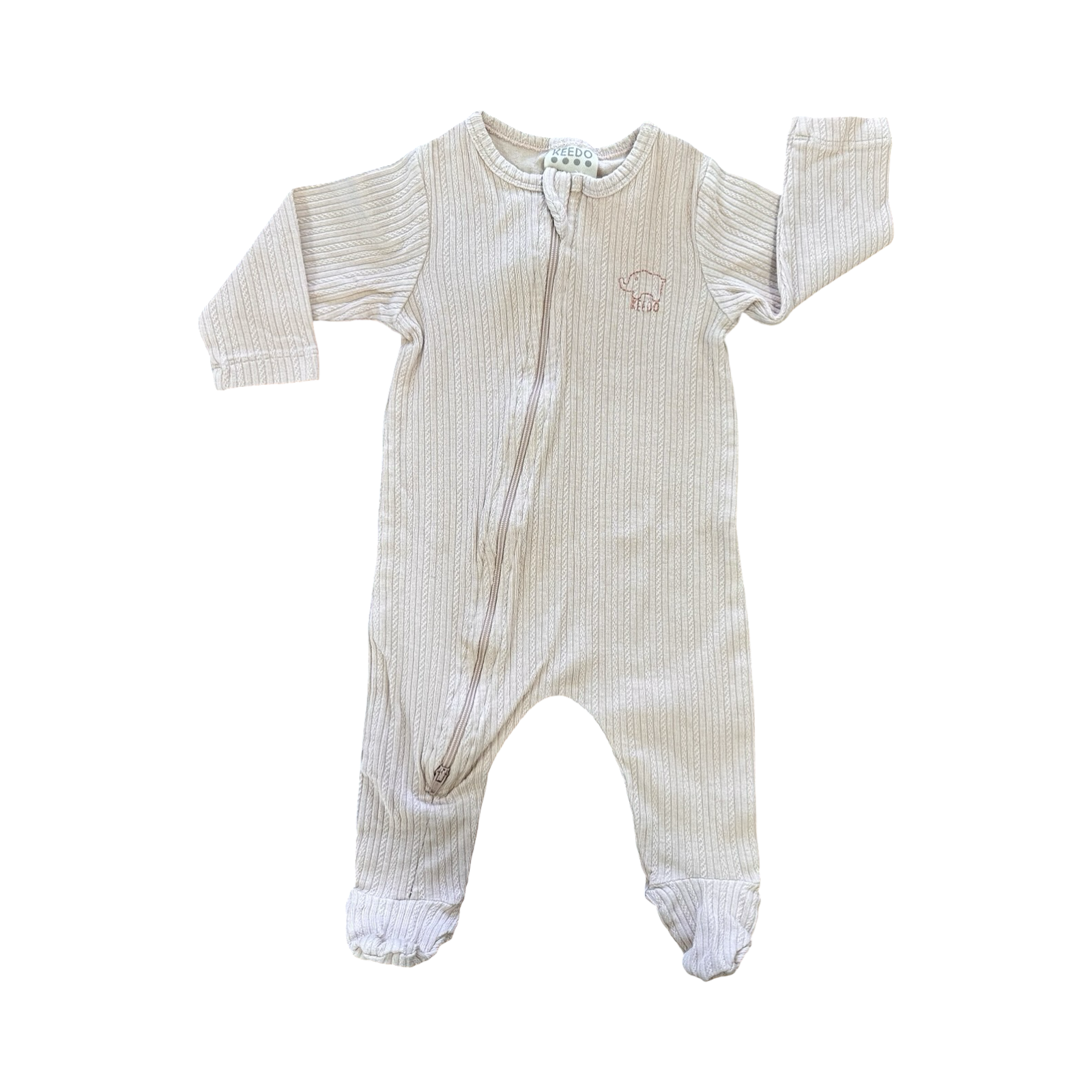 0-3M Pink Elephant Ribbed Zipper Babygrow - Keedo