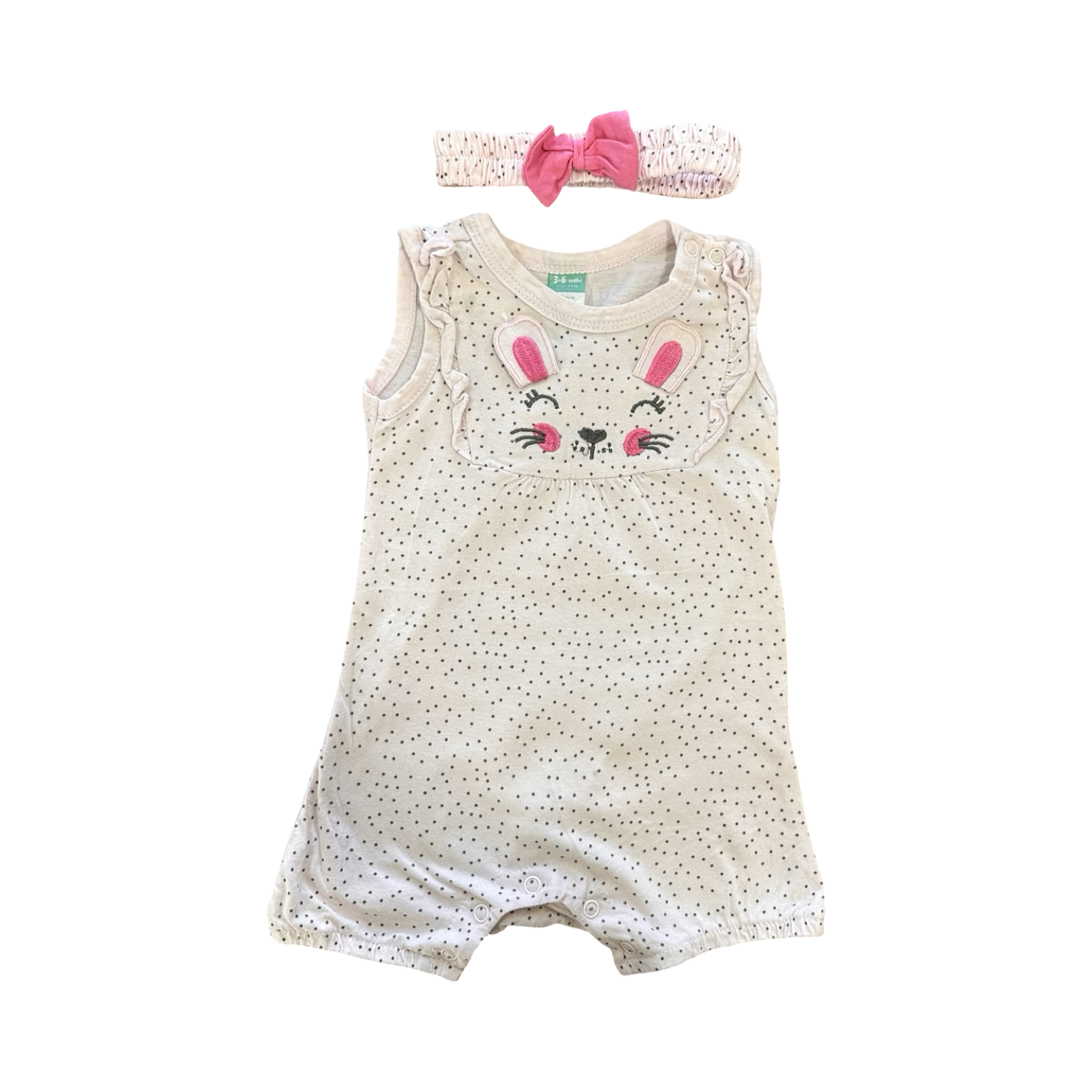 3-6M Light Pink Bunny Polkadot Romper with Headband - Ackermans