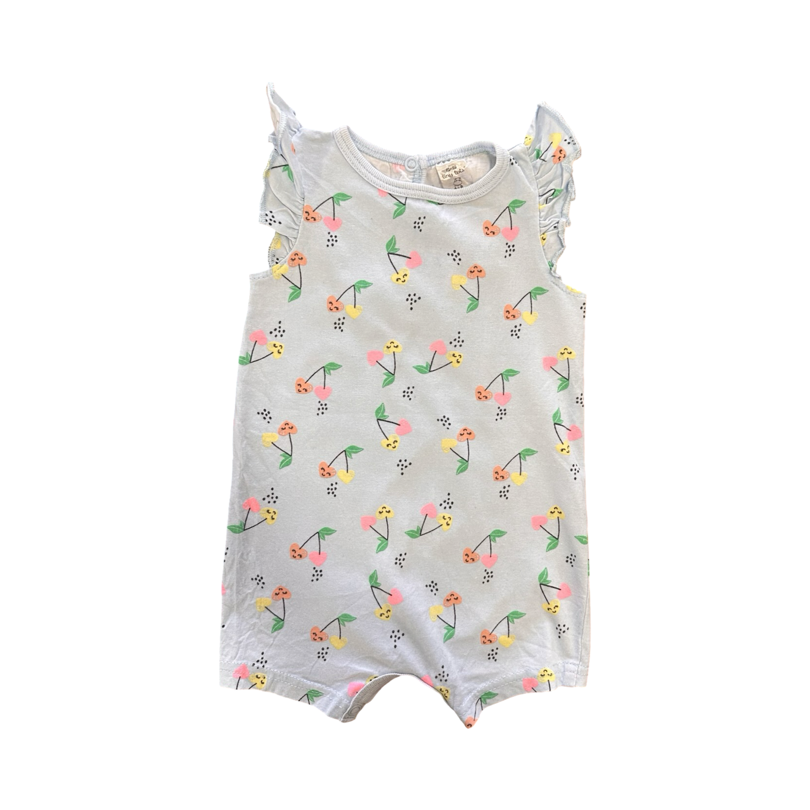 3-6M Blue Heart Cherry Romper with Frill Arms - Tiny Tots