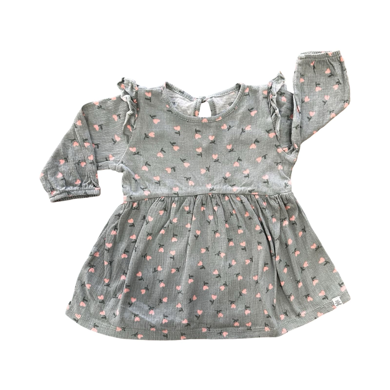 *NEW* 1-3M Green & Pink Stretch Long Sleeve Dress - Woolworths