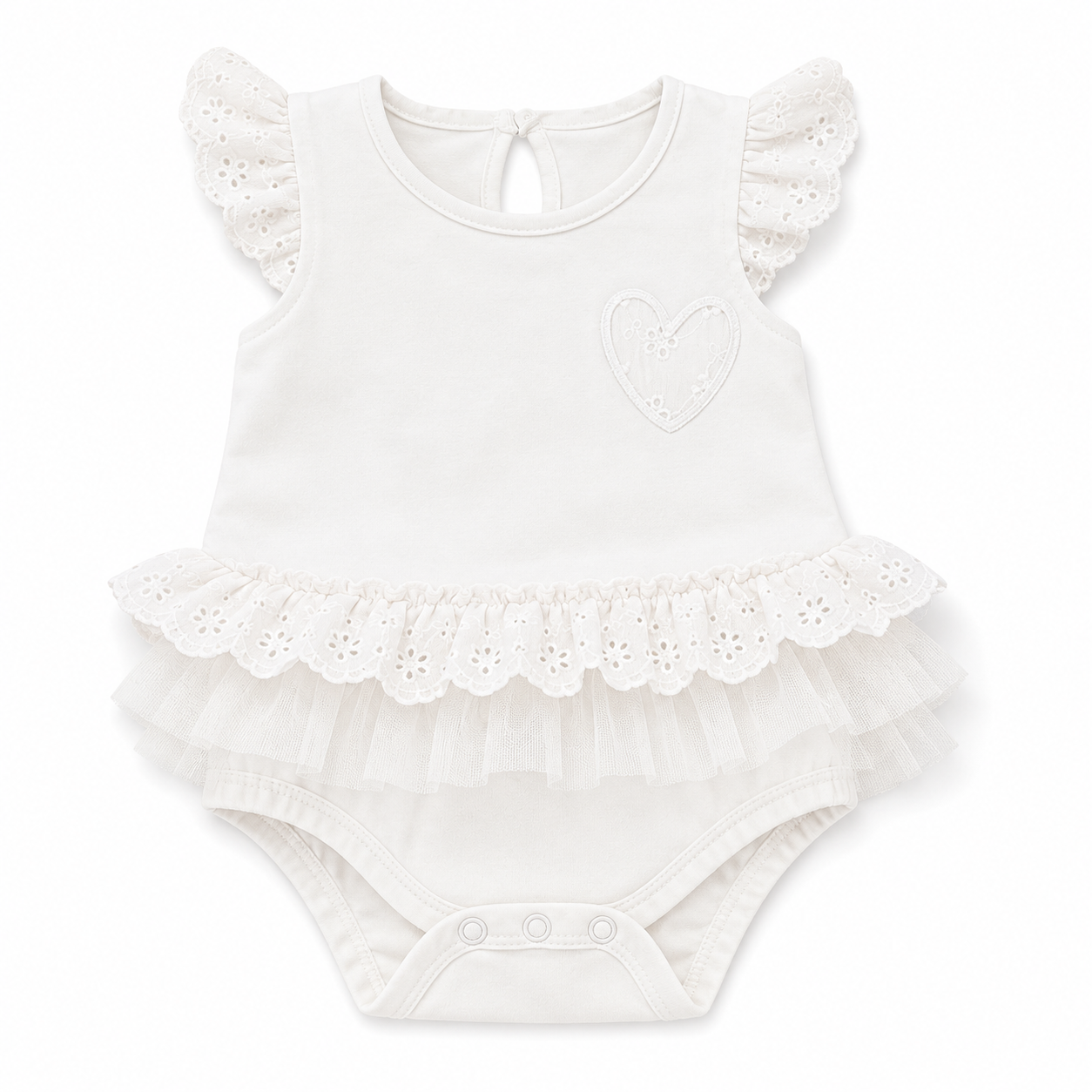 3-6M White Cotton Lace & Tulle Skirt Bodysuit - Woolworths