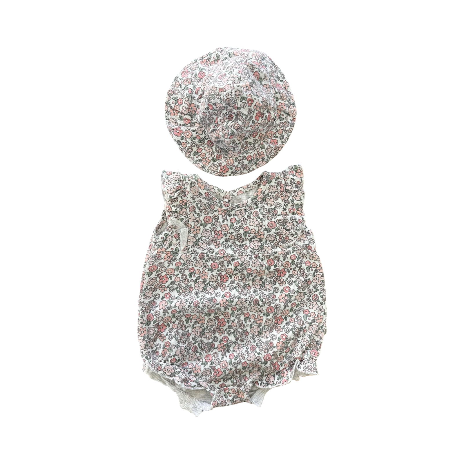 1-3M Floral Frill Romper & Sun Hat - Woolworths