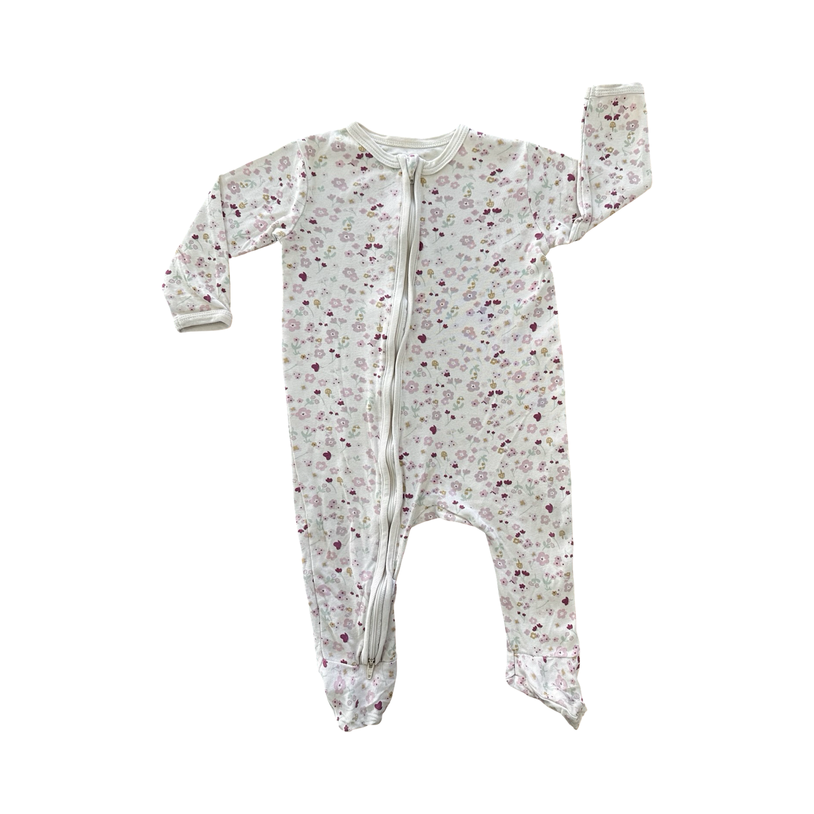 6-12M Cream Floral Side Zipper Babygrow  Woolworths