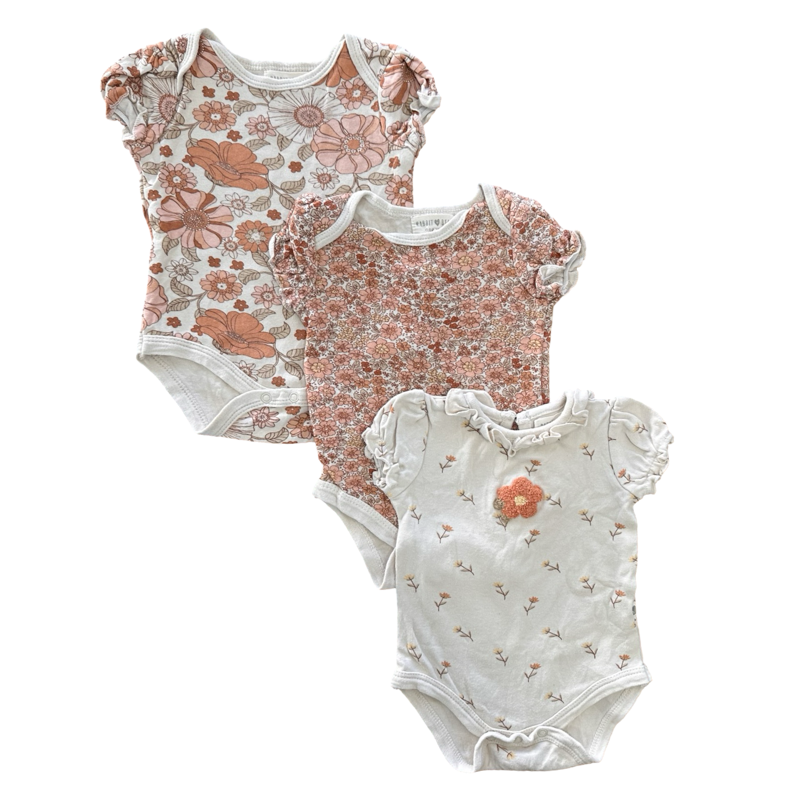 0-3M 3pc Autumn Floral Bodysuit Set - Rabbit & Bear Organic