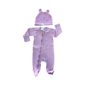 6-9M Purple Ribbed Side Zipper Babygrow with Beanie - Keedo