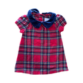 0-3M Red Tartan Pattern Dress with Blue Velour Collar Dress - Primark
