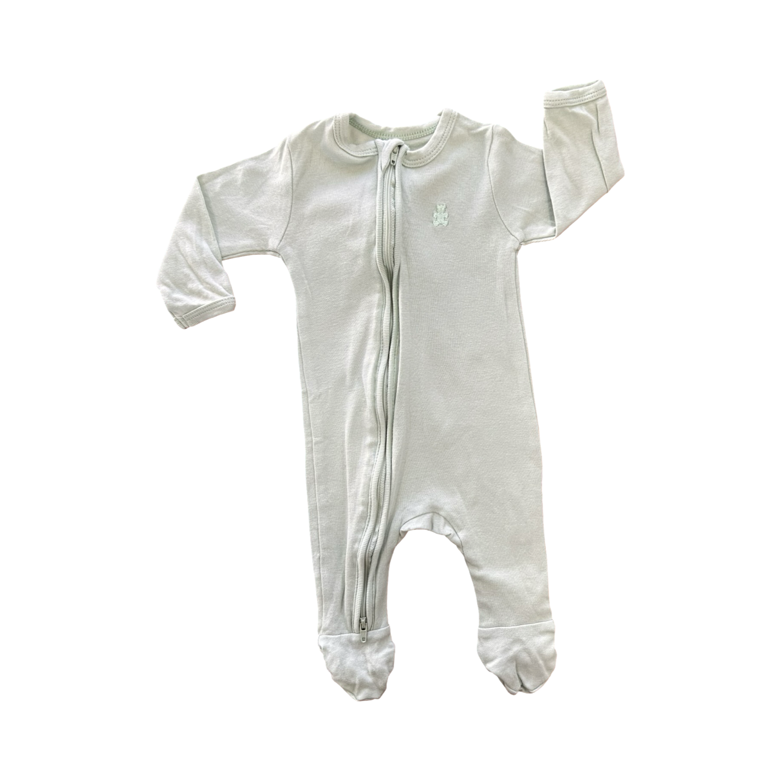 1-3M Light Green Cotton Side Zipper Babygrow - Woolworths