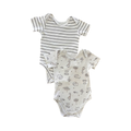 3-6M 2pc Grey & White Animal and Stripe Bodysuits - Woolworths