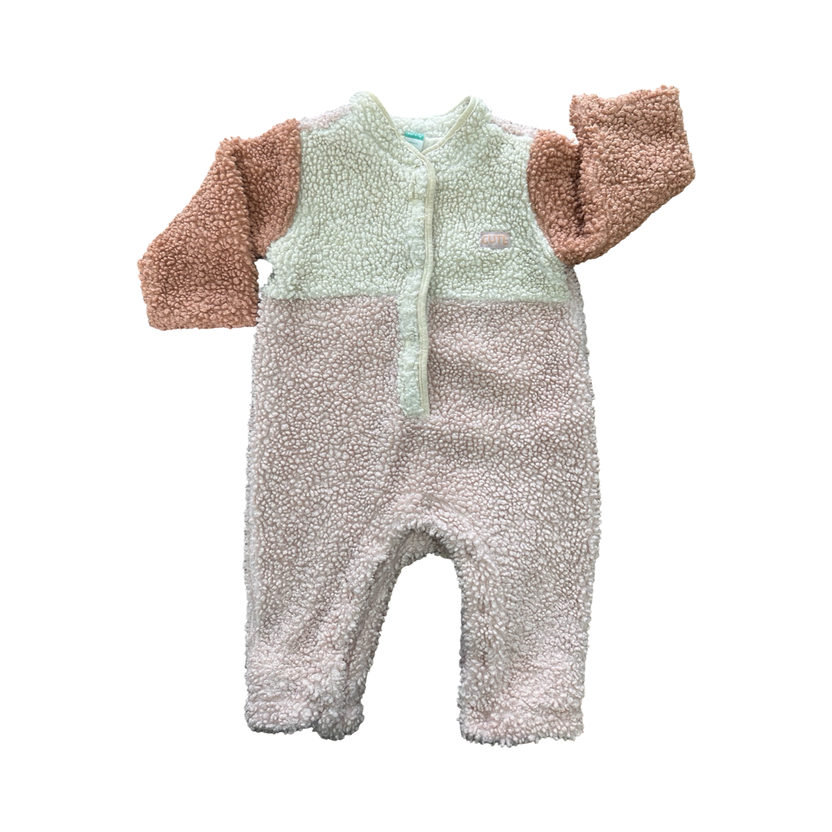 12-18M Natural coloured bear fleece lined snapper onesie - Ackermans