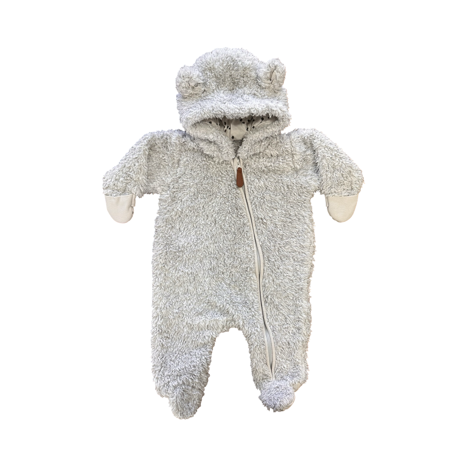 1-3M Grey Bear Fleece Side Zipper Onesie - Woolworths