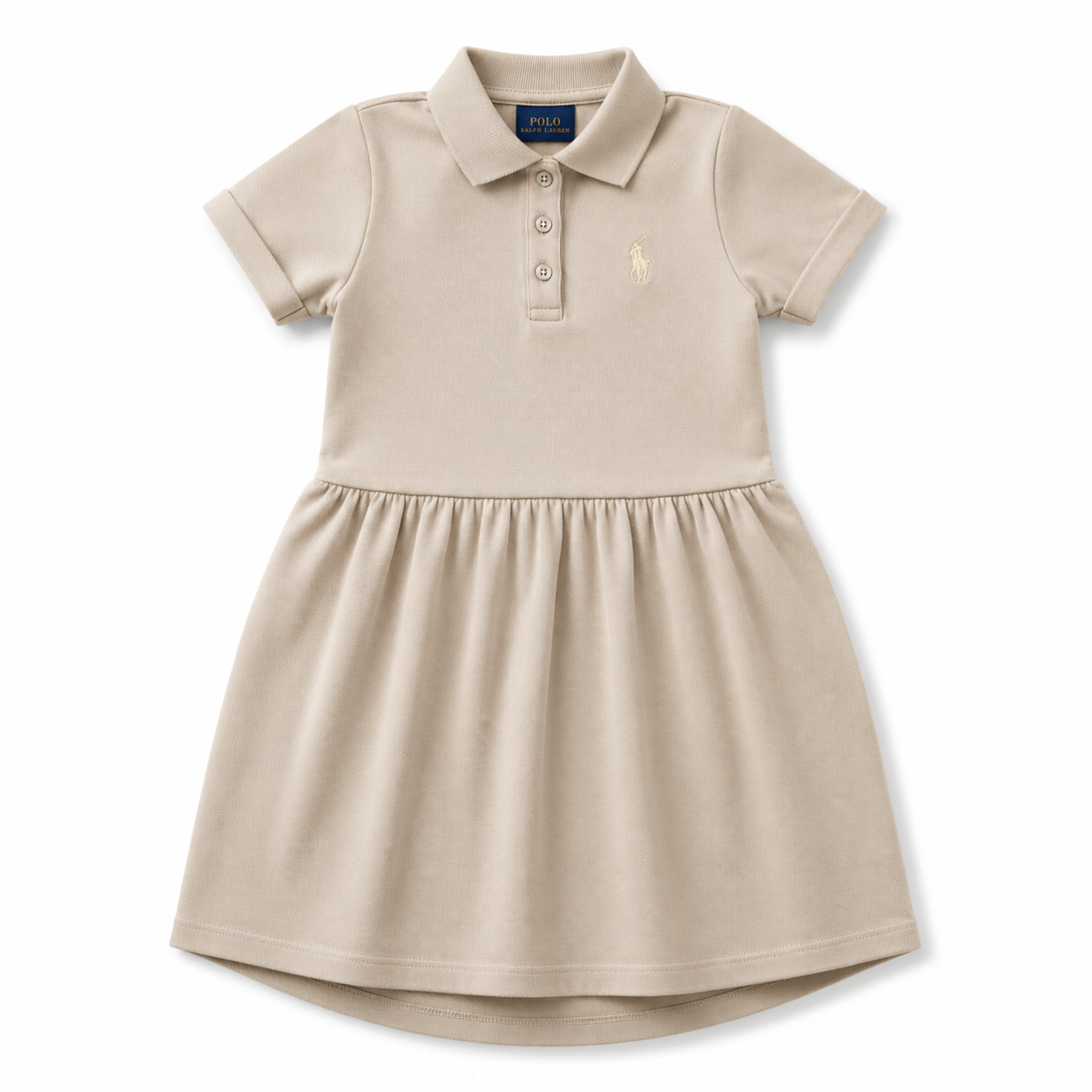 5-6Y Beige Classic Golf Style Cotton Dress with Pockets - Polo