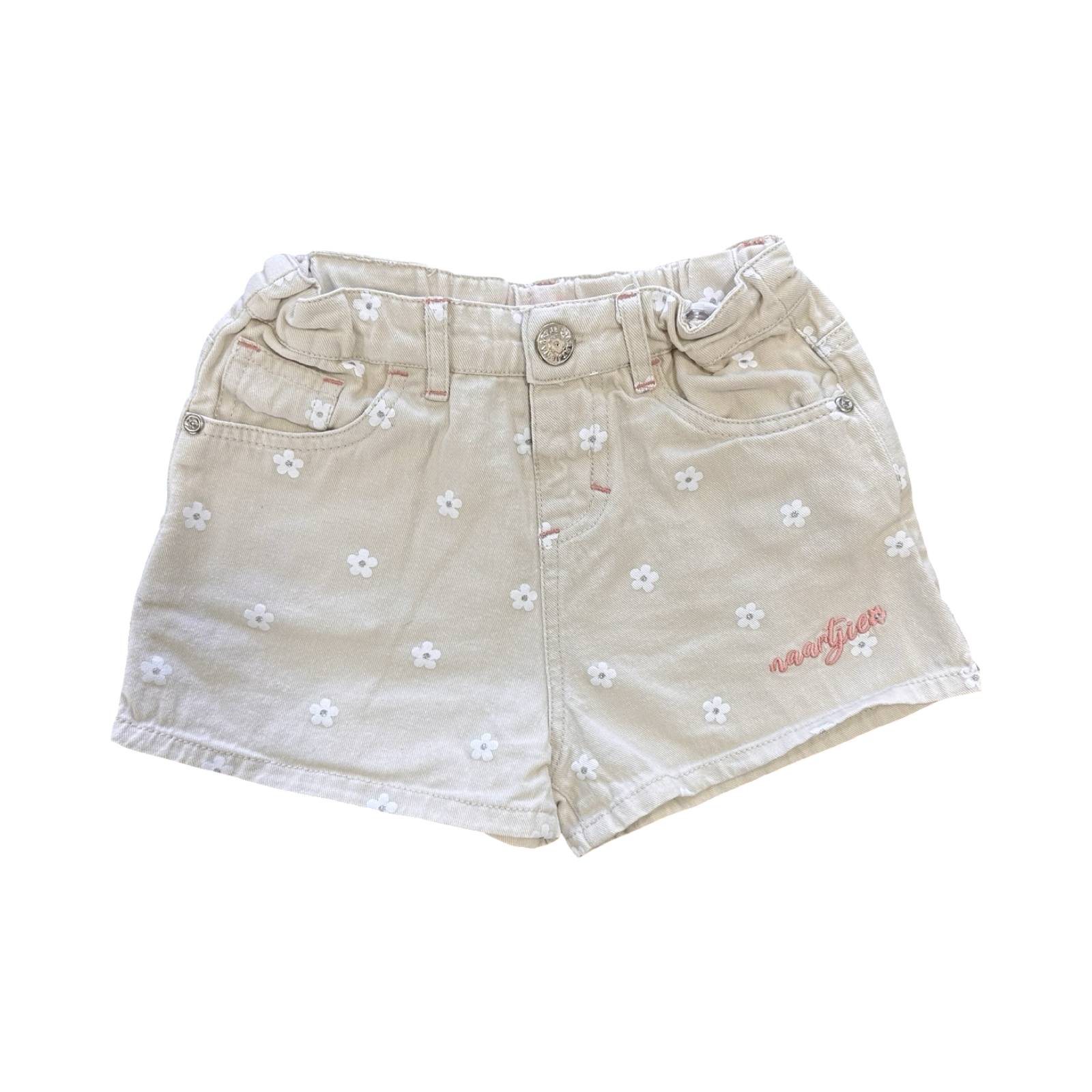 4-5Y Beige Floral Denim Shorts - Naaartjie