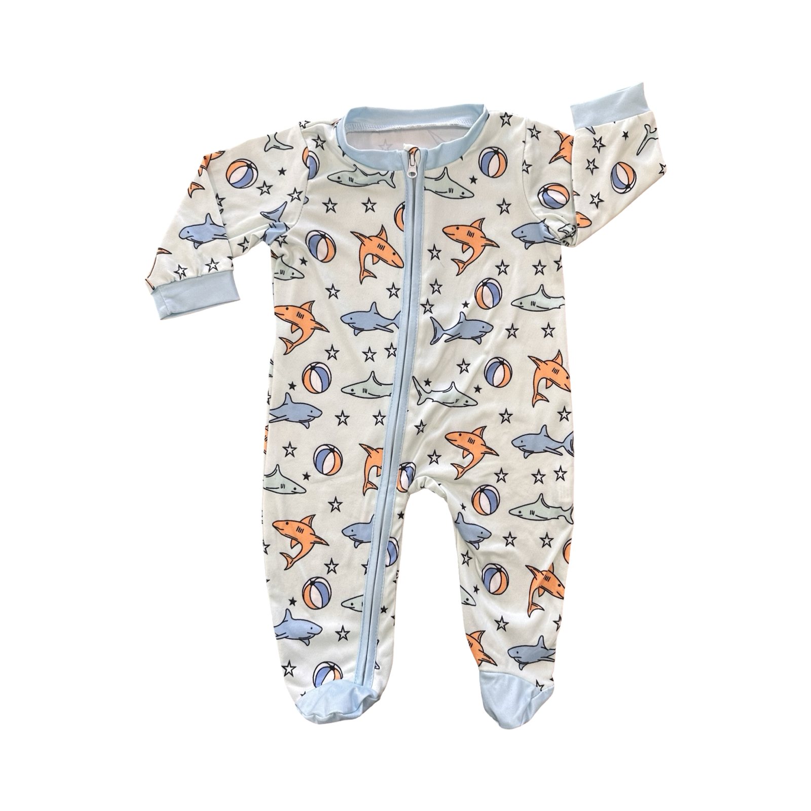3-6M Blue Shark Zipper Babygrow