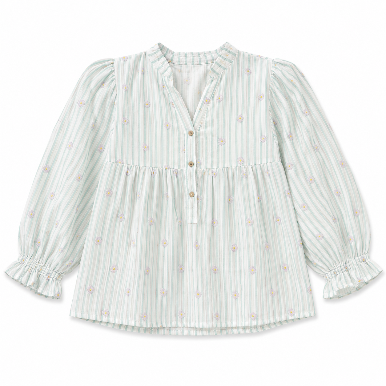 XXL White & Green Stripe Floral Muslin Maternity Pyjama Top