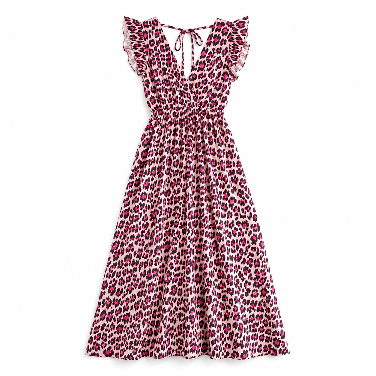 Medium White, Pink & Grey Leopard Print Cotton Summer Maternity Dress