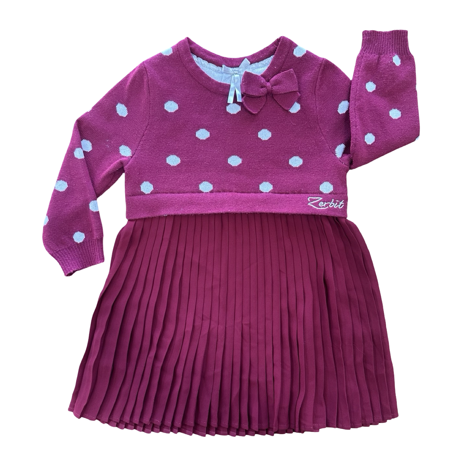 12-18M Maroon Knitted & Pleated Dress - Zara