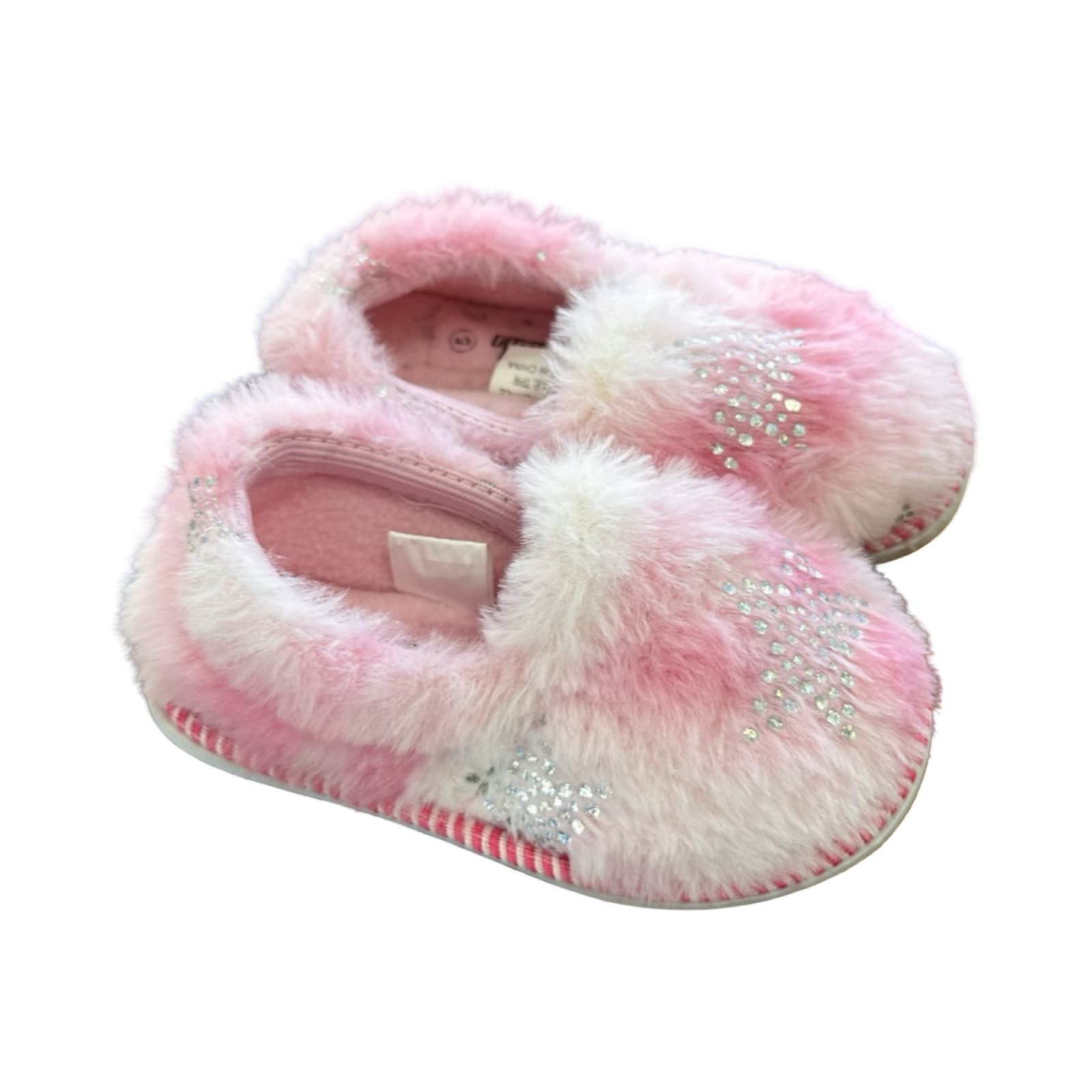Size 5 Pink & White Furry Slippers with Sequin Stars - Future Hero