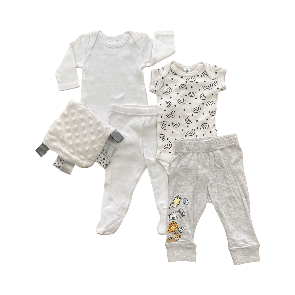Newborn 5pc Set: 2 Bodysuits, 2 Pants and A Sensory Cloth - Cuddlesome| Kelmik | Tint tots