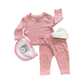 0-3M 4pc Ribbed Long Sleeve Set with Hoodie & Bib - Tiny Tots
