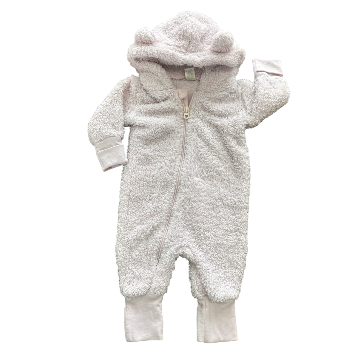 0-3M Pink Bear Fleece Zipper Babygrow - Tiny Tots