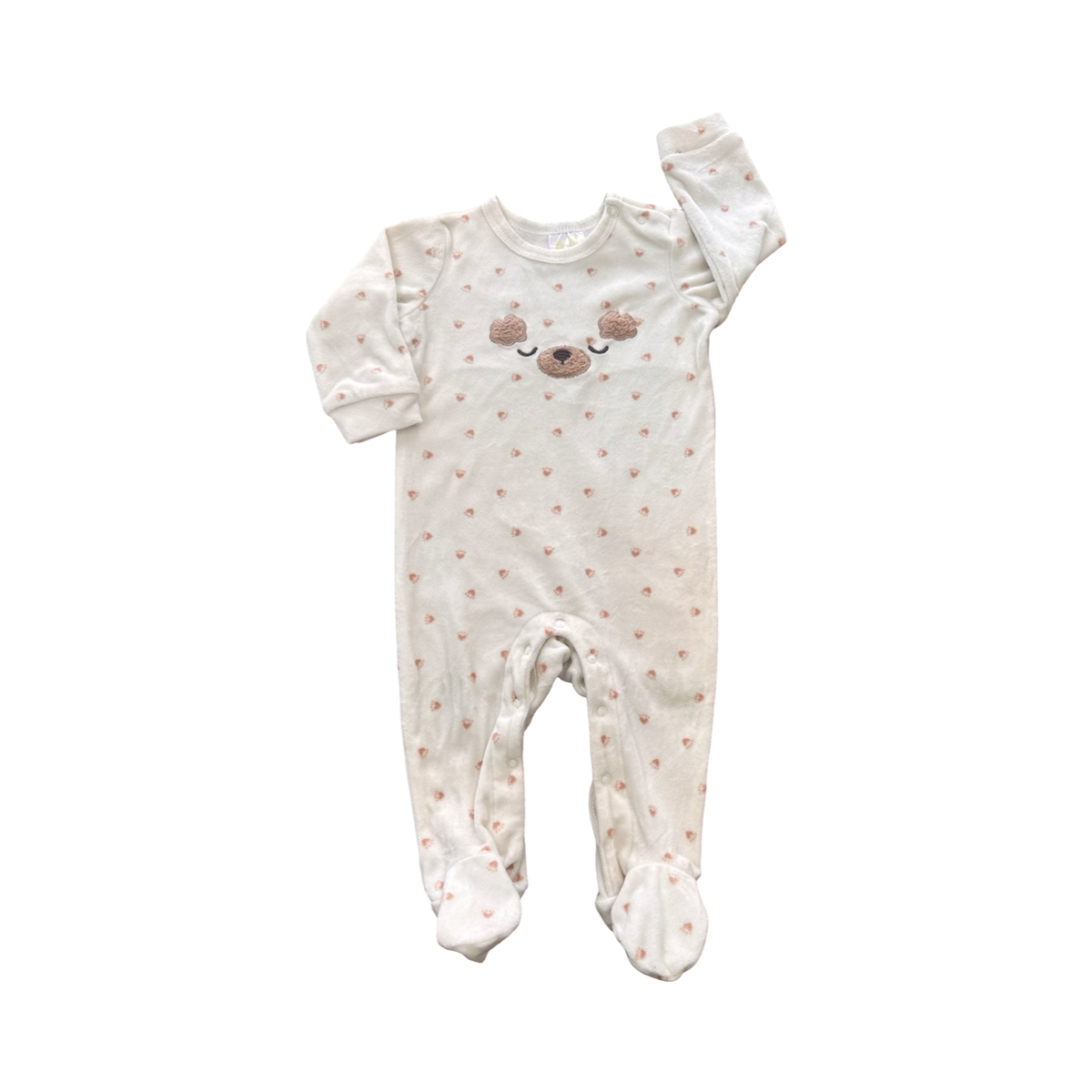6-12M White & Beige Fleece Doggie Onesie - Cuddlesome
