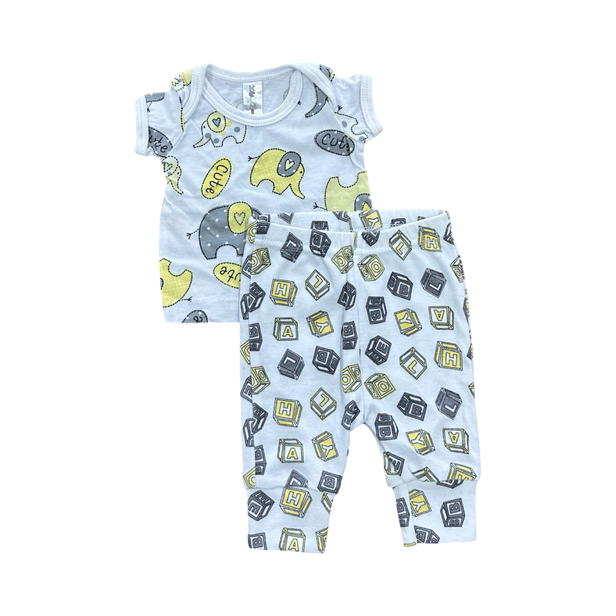 Newborn 2pc White, Grey & Yellow Set - Cuddlesome | Kelmik
