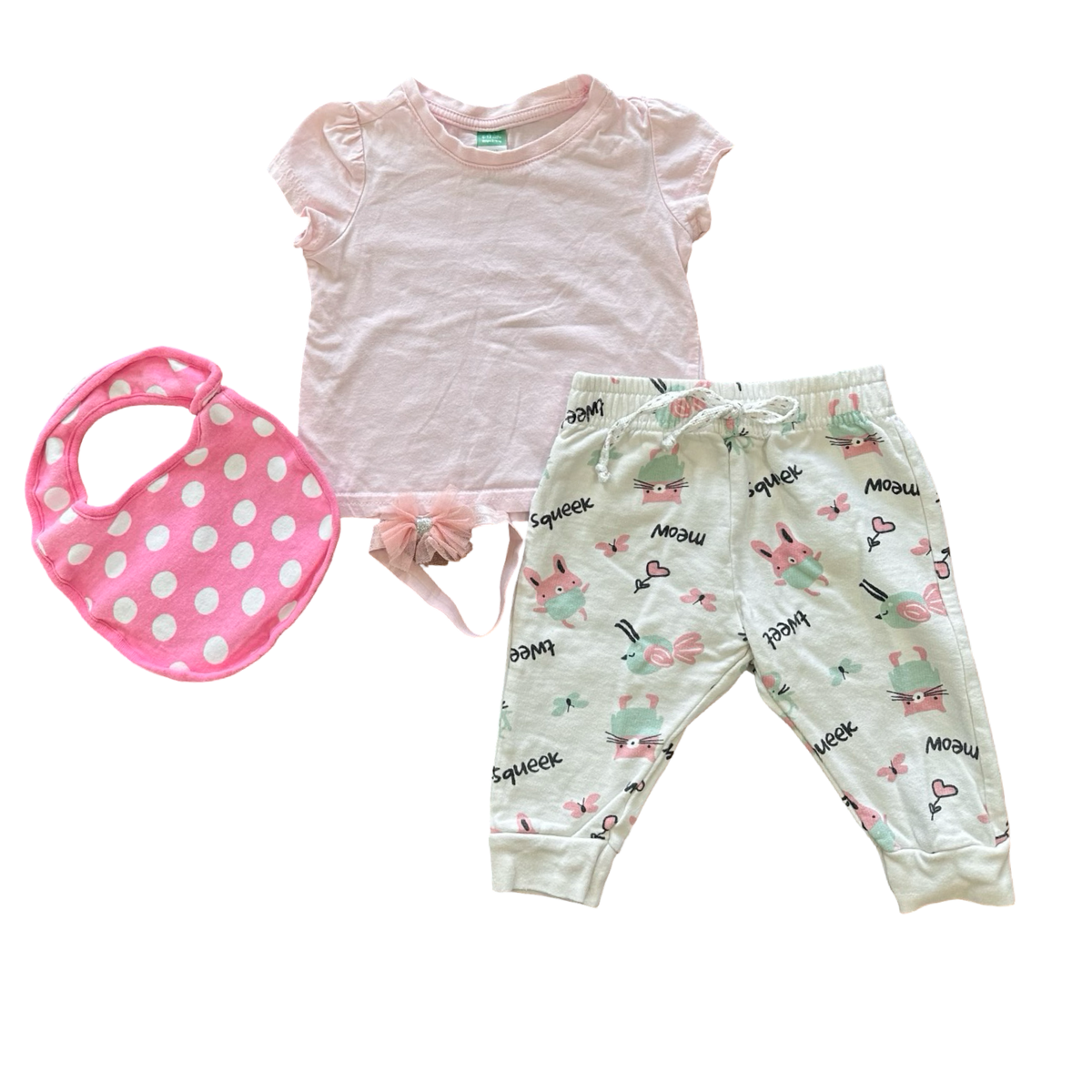 6-12M 4pc Girls Outfit: Pants, Top, Headband & Bib - Ackermans | OneTwoThree