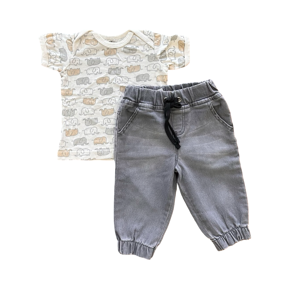 *NEW* 6-12M 2pc Denim Jean & Elephant Top - Tiny tots | OneTwoThree