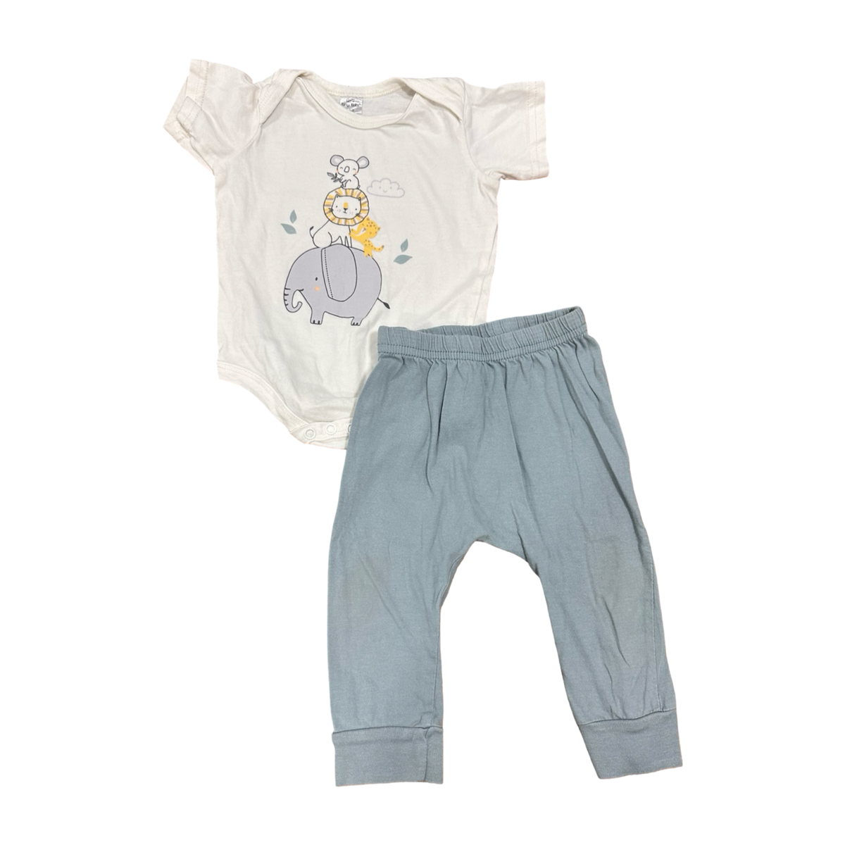 6-12M 2pc Green & White Animal Set - Little hero / Tiny tots