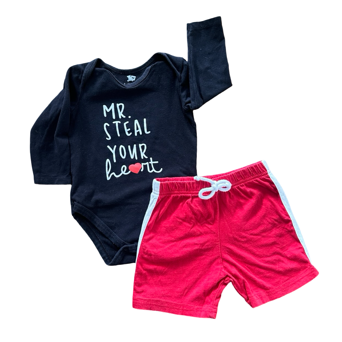6-12M 2pc Black & Red Mr. Steal Your Heart Set -