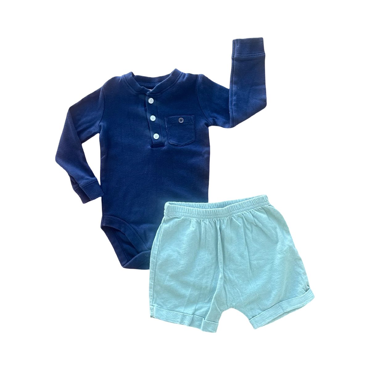 6-12M 2pc Navy & Green Boys Set - F&F | Tiny tots