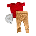 3-6M 3pc Red & Mustard Set with Grey Snoopie Beanie