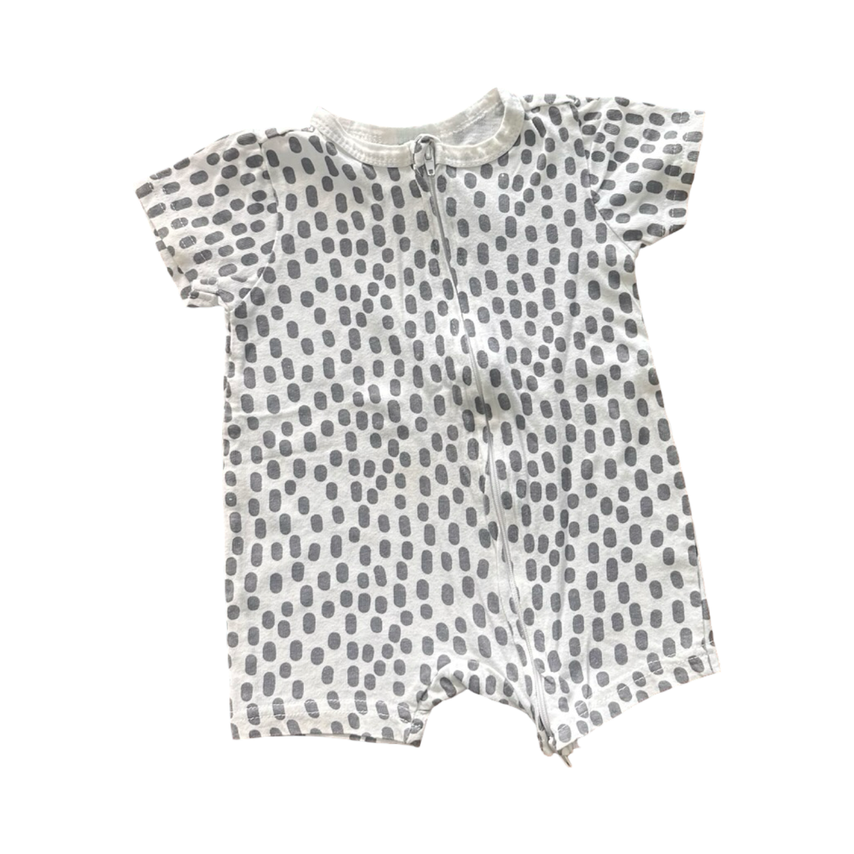 3-6M White & Grey Spotted Romper with Zip - Ackermans