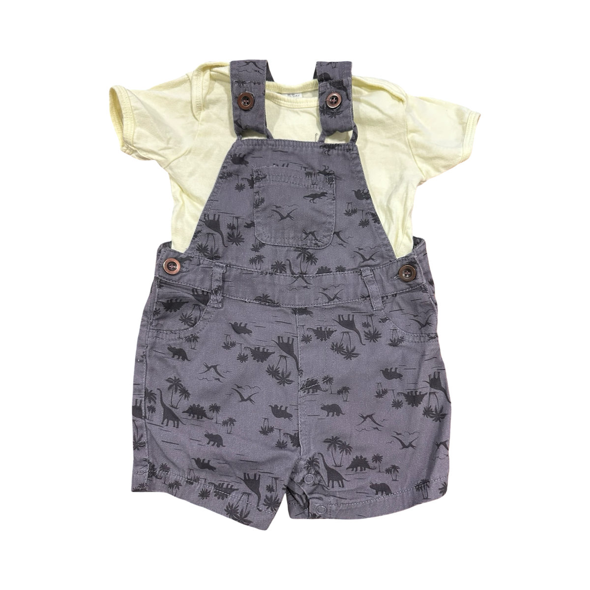 12-18M Grey Dinosaur Dungaree with Yellow Bodysuit - Ackermans / Tiny tots