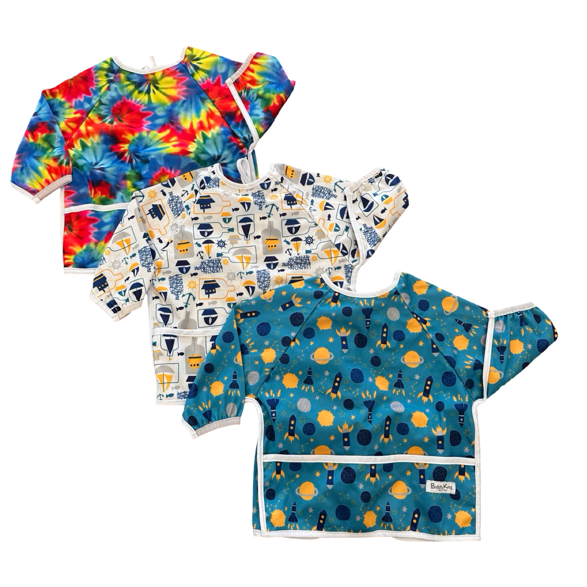 One Size 3pc Long Sleeve Bib - 3 Mixed Designs - BiddyKins