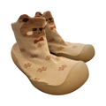 Size 3 Beige Bear Sock Shoes with Rubber Soles
