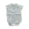 12-18M White Cotton Bodysuit with Buttons and Mandarin Collar - Tiny Tots