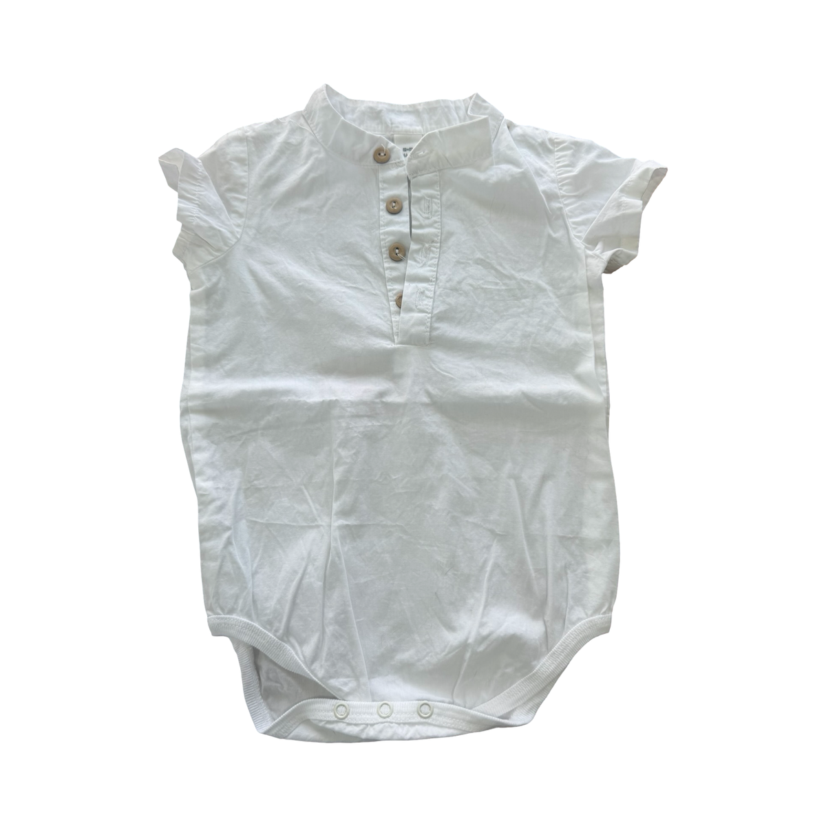 12-18M White Cotton Bodysuit with Buttons and Mandarin Collar - Tiny Tots