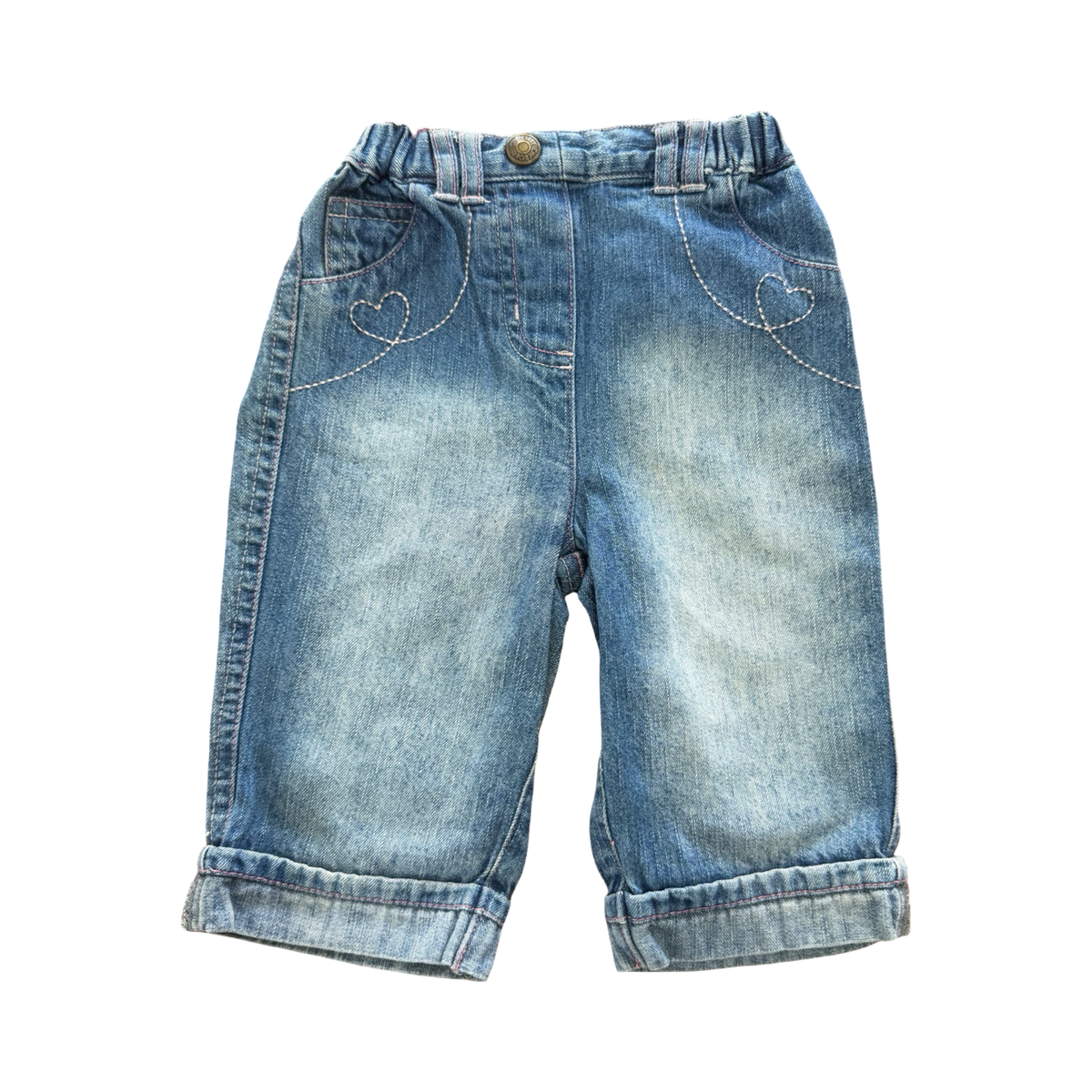 3-6M Denim Jeans with Elasticated Waist and Heart Embroidery - Cherokee