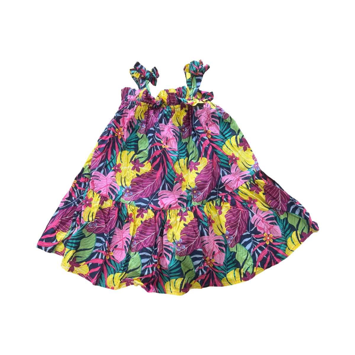 3-4Y Cotton leaf design multicolour summer dress - Kds