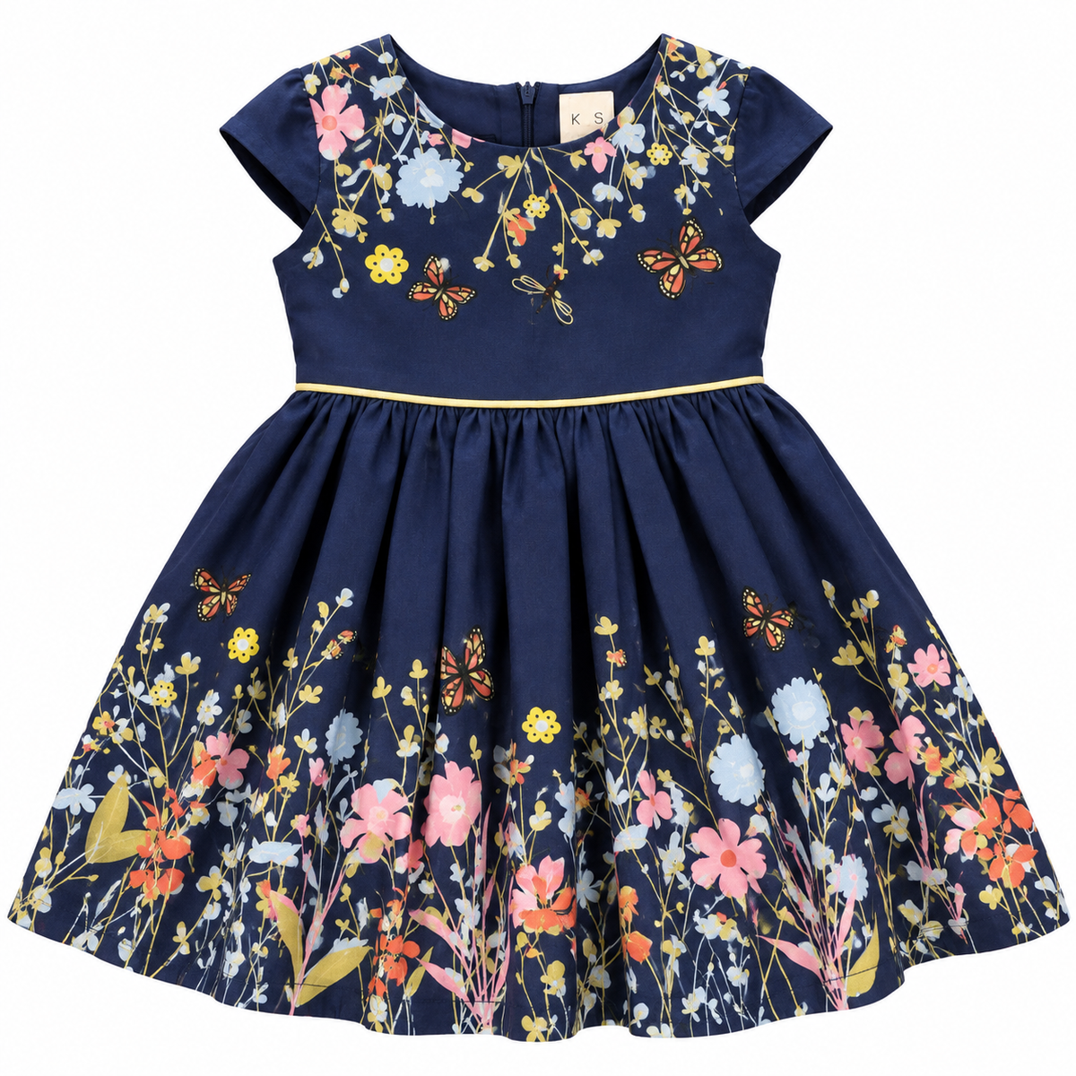 3-4Y Navy floral cotton semi-formal dress - Kds