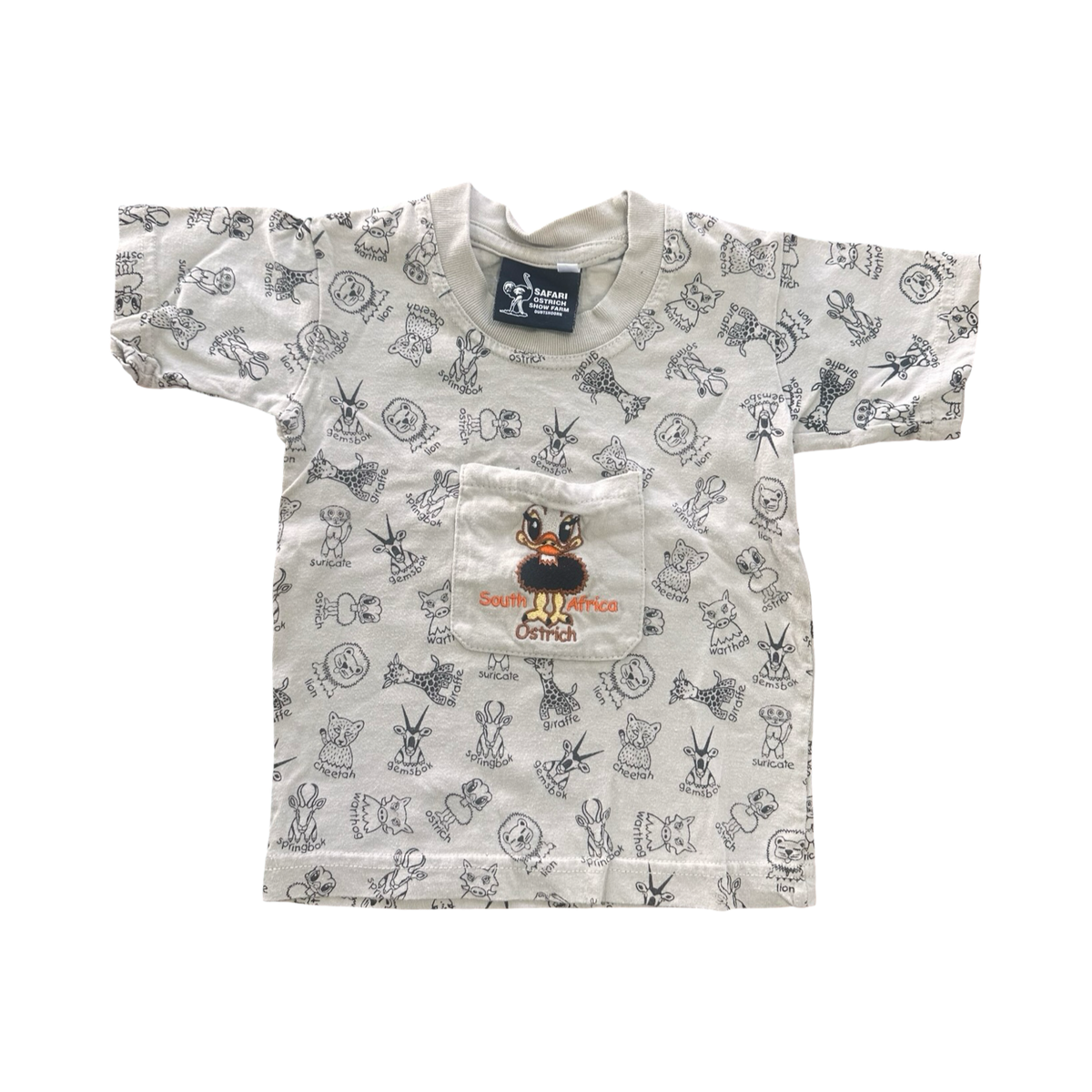 6-12M Beige African Animal South-Africa T-Shirt - Safari ostrich show farm